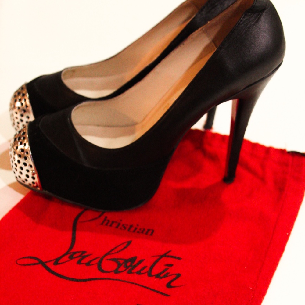 Christian Louboutin Black Suede and Metal Maggie Pump